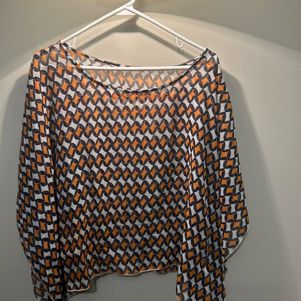 Funky sheer top orange and blue